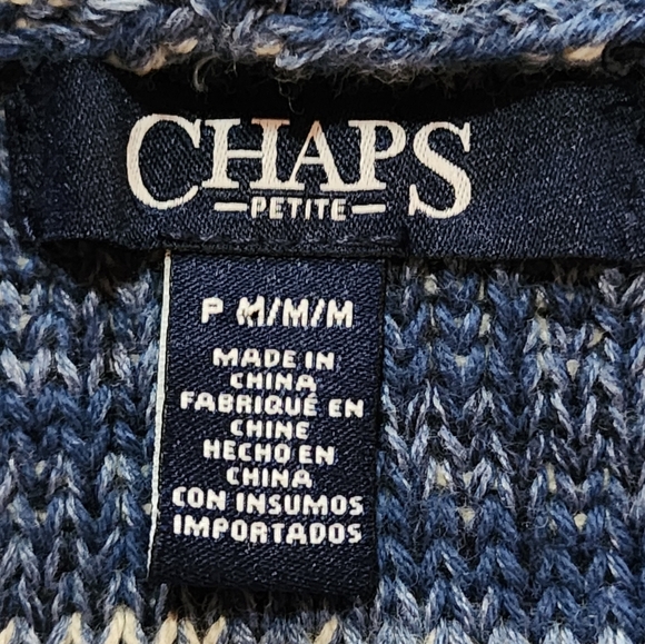 Chaps Petite Blue White Open Front Cardigan Sweater PM Cotton Blend Knit - Picture 5 of 6